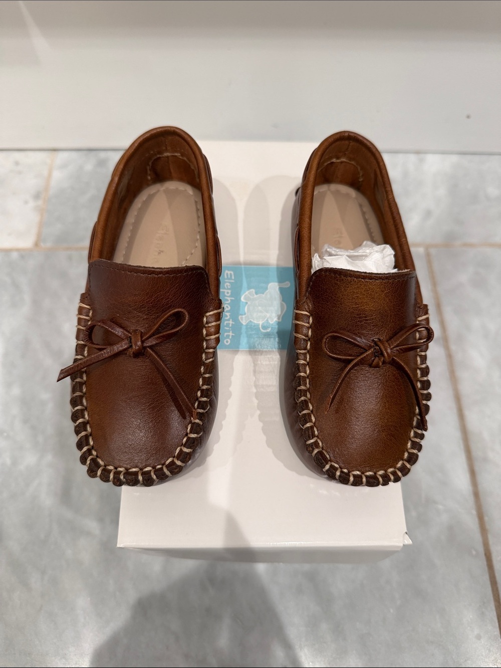 Elephantito Brown Leather Moccasin Loafers for Kids